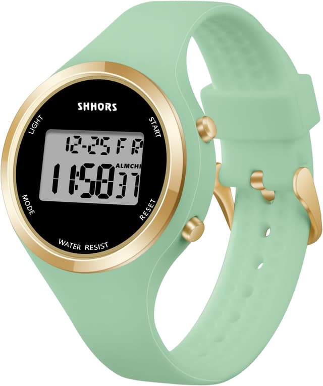 Detalle de OFFCUP Damenuhr Digital mit LED, Wecker, Stoppuhr und Silikonarmband