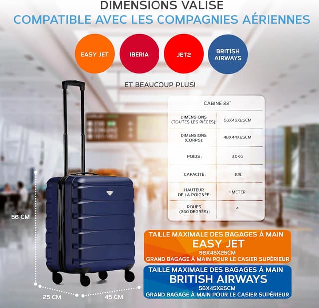 Detalle de Flight Knight Leichter 4‑Rad‑ABS‑Hartschalenkoffer fürs Handgepäck (56 × 45 × 25 cm)