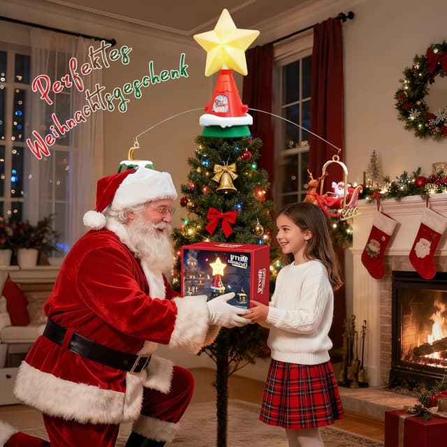 Detalle de Jubilin LED Weihnachtsbaumspitze Stern mit Musik, drehenden Anhängern und USB-Stromversorgung