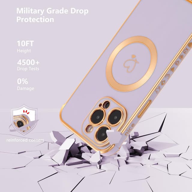 Detalle de ZTOFERA Magnetische Hülle für iPhone 14 Pro Max mit MagSafe-Funktion und Herzmuster (lila)