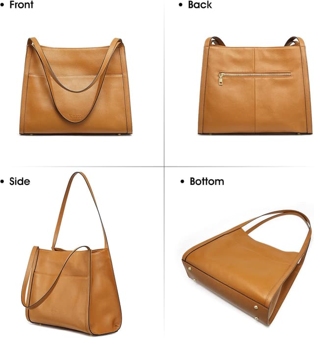 Detalle 2 de Kattee Soft Genuine Leather Tote Bag for Women – Hobo Shoulder Purse Handbag for Work, Travel & Shopping