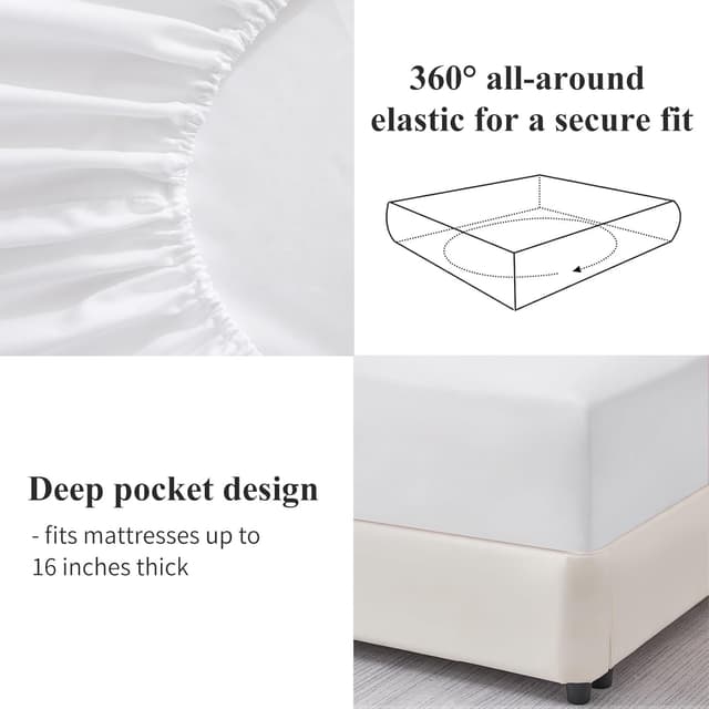 Thumbnail 3 de Aisbo King Size Extra Deep Fitted Sheet in White (16 inch / 40 cm pocket) – Brushed Microfibre