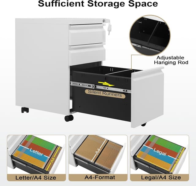 Thumbnail 5 de WOLTU Archivador Móvil con 3 Cajones y Cerradura 🗄