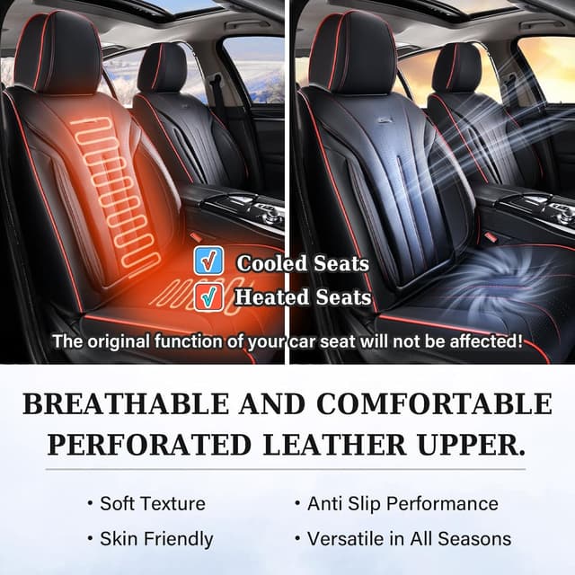 Thumbnail 6 de Coverado Front Seat Covers (Nappa Leather Look) — Waterproof Universal 2-Pack for Most Cars, Black & Red Line