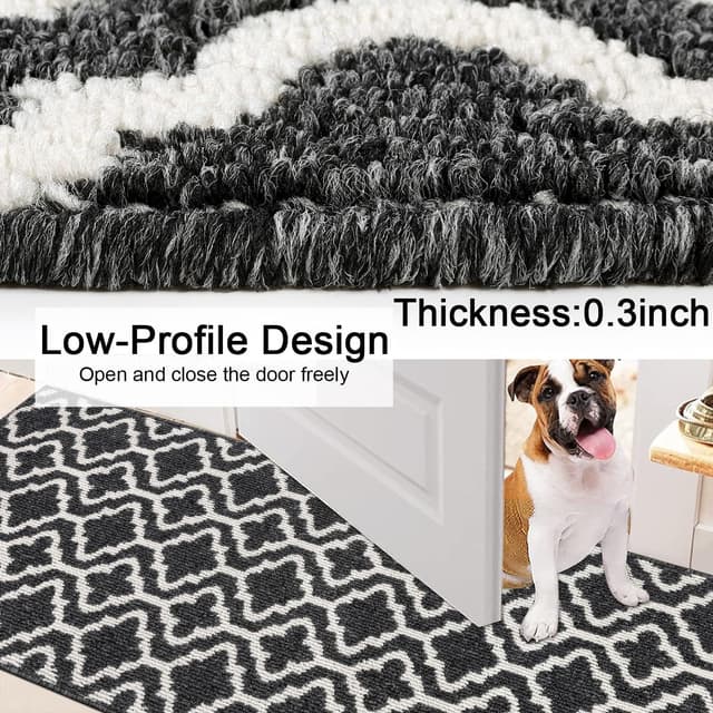 Detalle de SHACOS Hallway Runner Rug (Non-Slip) 60 x 180 cm in Black – Washable polypropylene entryway & corridor carpet runner