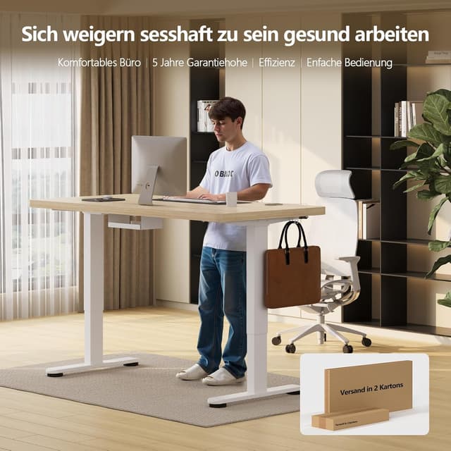 Detalle 2 de TRIUMPHKEY höhenverstellbarer Schreibtisch 180x80 cm mit Dualmotor, Touchscreen, USB-A & Kabelmanagement (beige)
