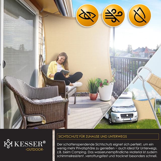 Detalle de KESSER® Sonnensegel HDPE Windschutz wasserabweisend – Rechteck 4x6 m, 5-fach quer vernäht
