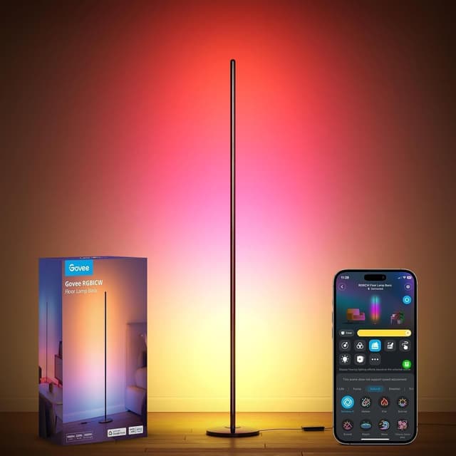 Detalle 2 de Govee LED Floor Lamp (RGBIC Modern Corner Lamp) with 61 scene modes, music sync and app/voice control, black