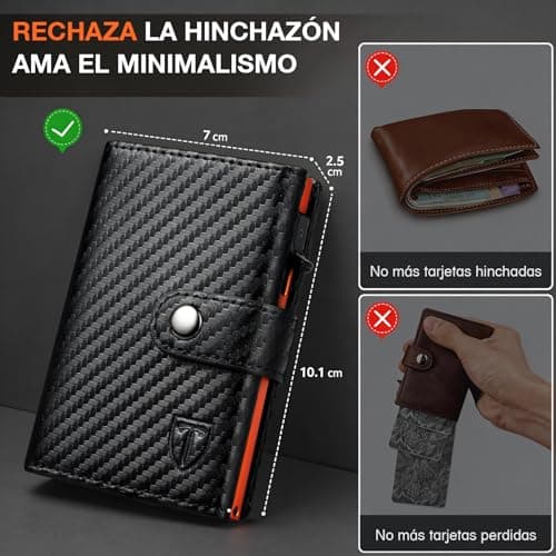 Detalle de TENBST Cartera de Hombre con bloqueo RFID y monedero con cremallera