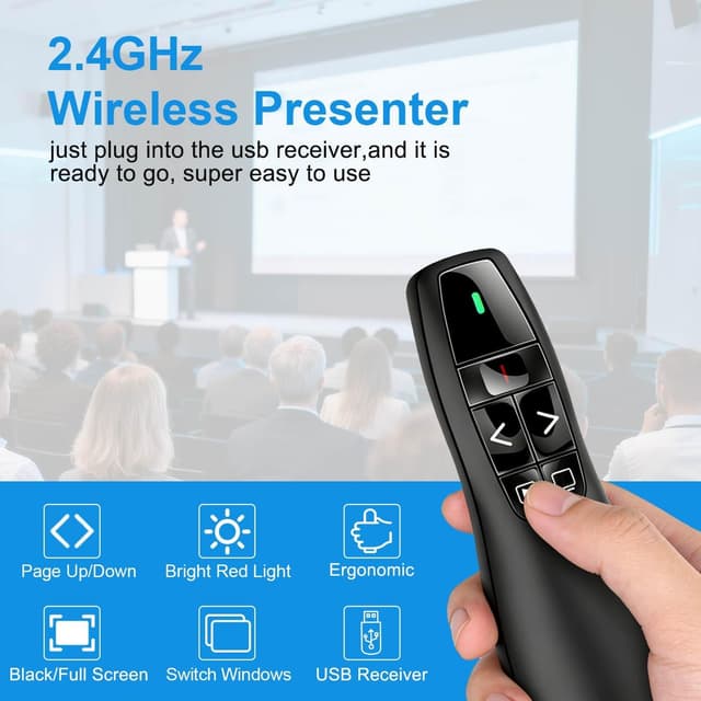 Detalle de Presenter wireless ergonomico per slide 2.4GHz