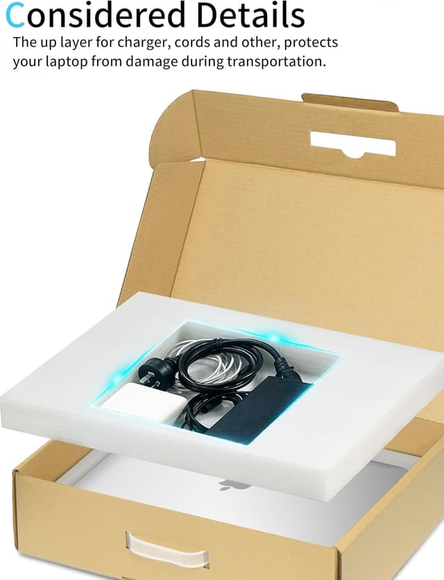 Detalle 2 de ALASHI laptop shipping box with protection foam (up to 17.3-inch), cardboard secure mailer in brown