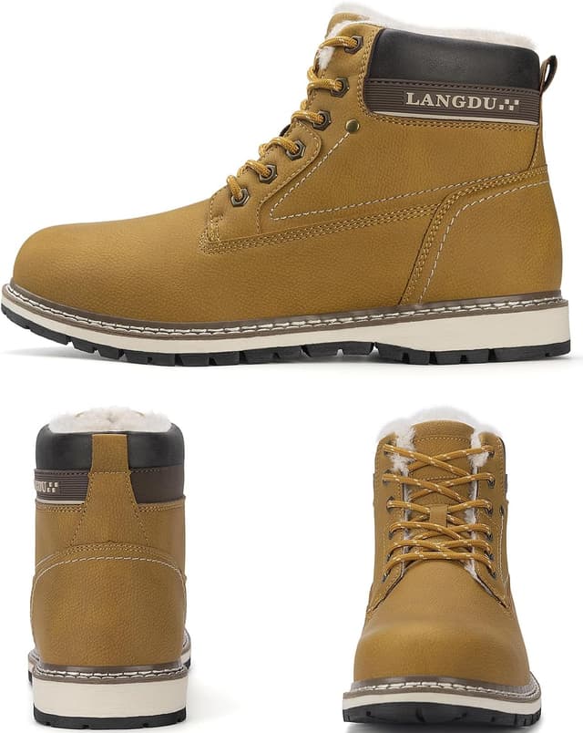 Detalle de Bottes d’hiver homme en cuir synthétique LANGDU fourrure chaude, semelle antidérapante et lacets (41–46 EU)