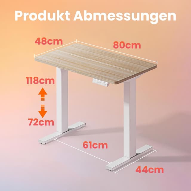Detalle de HUANUO höhenverstellbarer Schreibtisch 80 x 48 cm – elektrisch, 4 Speicherhöhen