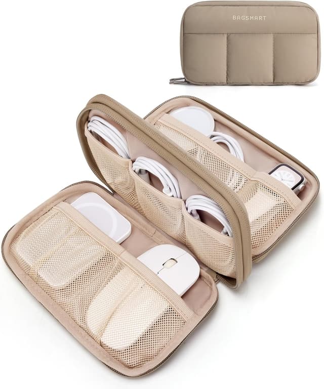 Detalle de bagsmart Damen Elektronik-Organizer-Tasche mit doppeltem Reißverschluss – wasserdichter Kabeltasche für Reise & Alltag