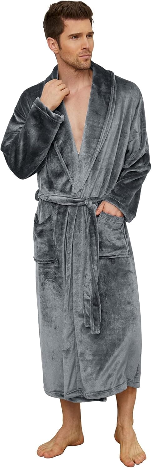 Detalle de U2SKIIN Herren Fleece-Bademantel aus Plüsch – weich wärmender Morgenmantel für Nachtwäsche & Sauna
