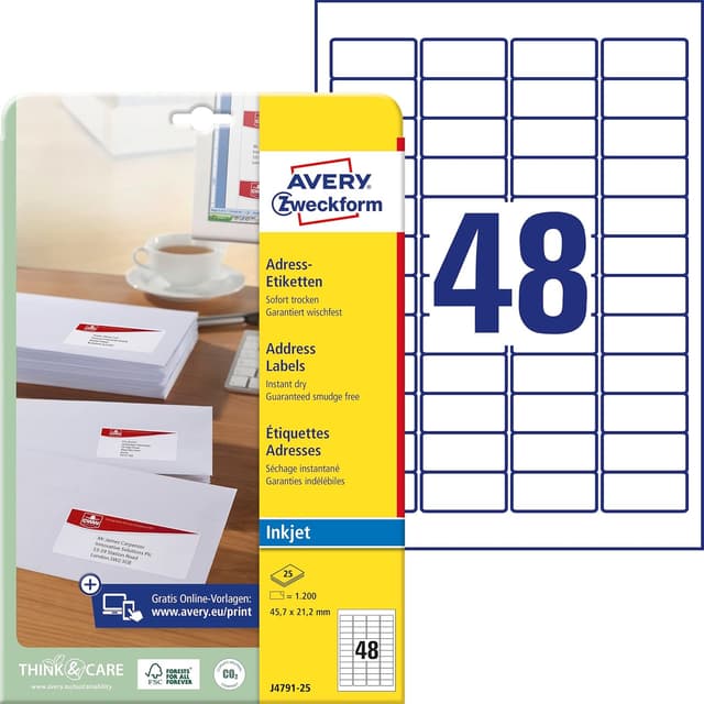 Thumbnail 6 de AVERY Zweckform J4720-25 Adressetiketten (1.200 Stück, transparent, 45,7 × 21,2 mm auf A4)