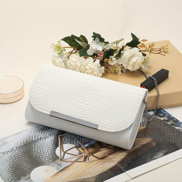 Detalle 2 de BAIGIO Sac de soirée pour femme en cuir PU tressé ondulé (clutch de mariage, fête)