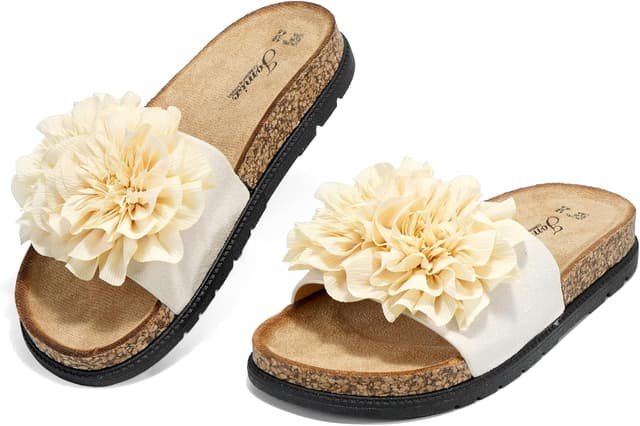 Detalle de JOMIX ciabatte da donna estive bio con suola in sughero e fiore decorativo
