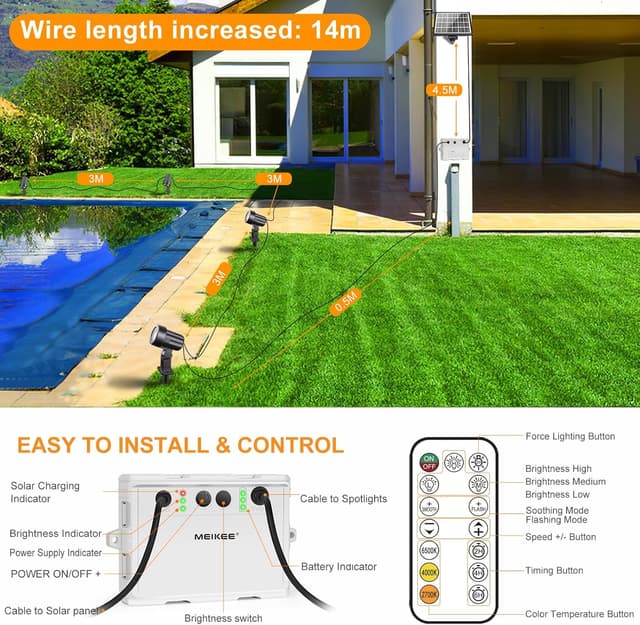 Thumbnail 6 de MEIKEE Faretti Solari da Esterno 4 in 1 IP66 con telecomando e cavo 14 m