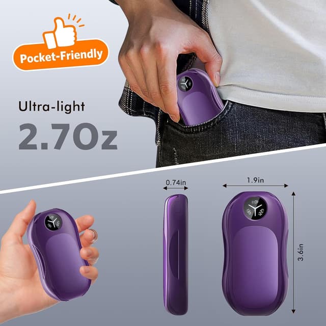 Detalle de WHATOOK Magnetic Rechargeable Hand Warmers (2 Pack) – ultra-thin portable electric warmers with LED temperature display