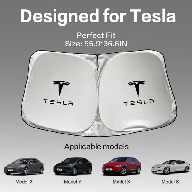 Detalle de 300T Front Window Sunshade for Tesla Model 3 & Model Y (Collapsible, Storage Bag)