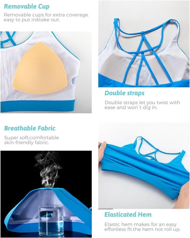 Detalle de RUNNING GIRL Padded Sports Bra Tank Top with Crisscross Open-Back Cutout (Medium Support)