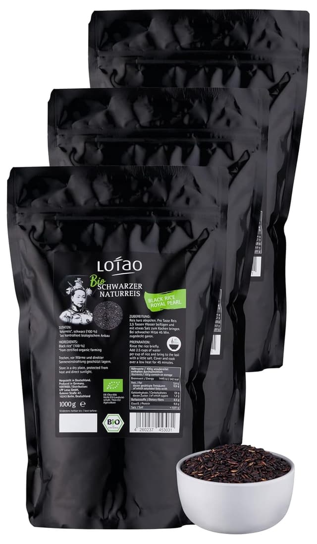 Detalle de Lotao Schwarzer Reis 3 x 1000 g Bio