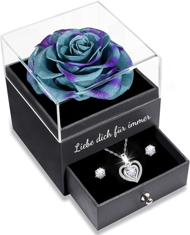 Detalle de Yamonic Valentinstagsgeschenk: Ewige echte Rose mit Kette aus 925 Sterling Silber