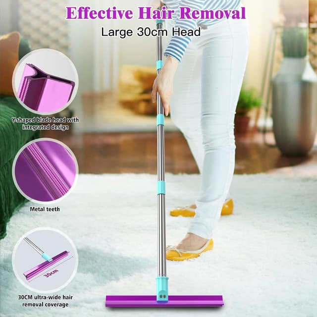 Detalle 2 de Double-Sided Carpet Rake with 57" Long Handle for Dog Hair Removal