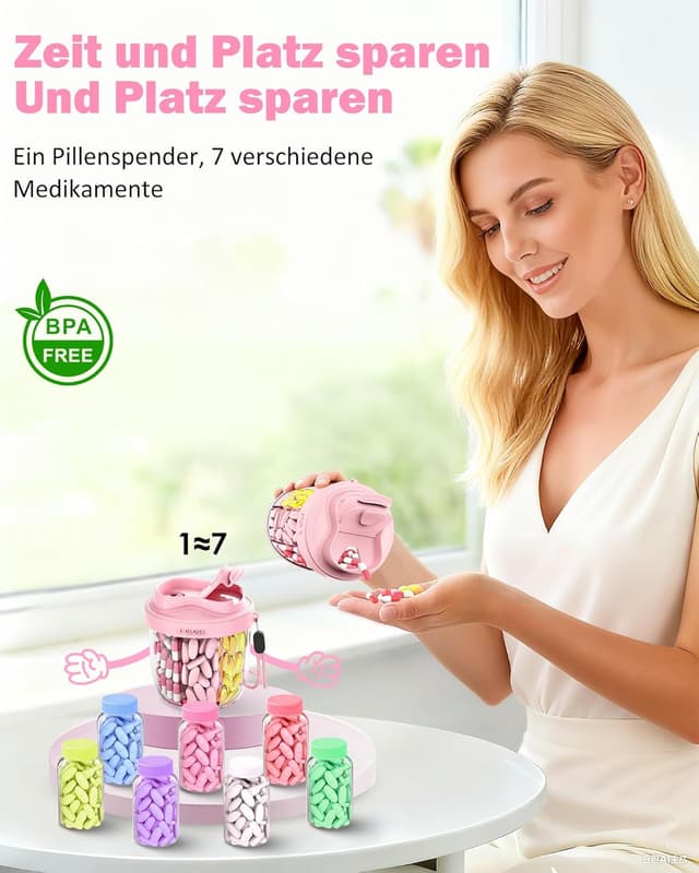 Thumbnail 6 de Tablettenbox 7 Tage „Morgens Mittags Abends“ – runde 7-Fächer-Organizer mit weiter Öffnung, Anti-Verwechslung & Etiketten