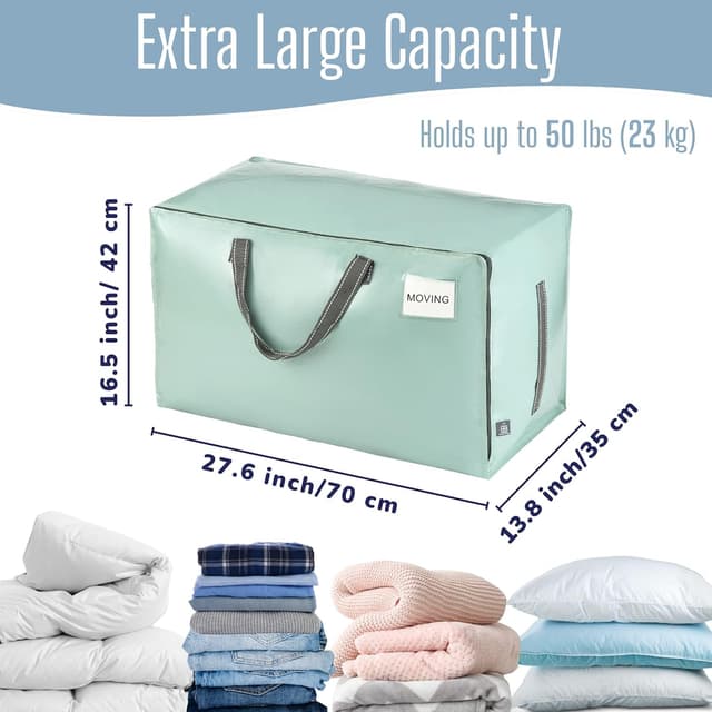 Detalle 2 de VENO 8 Pack Heavy-Duty Oversize Large Storage Bag Organiser (Water-Resistant, Light Green) – 8 Pack