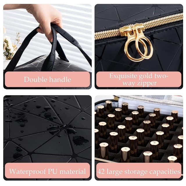 Detalle de Uross Nagellack-Aufbewahrung Organizer für 42 Nagellackflaschen und 1 LED-Nagellampe (schwarz)