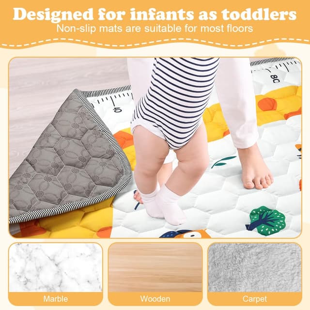 Detalle 2 de Aolso Baby Spielmatte 127x127 cm – faltbare Krabbeldecke mit rutschfestem Silikon (Landtiere)