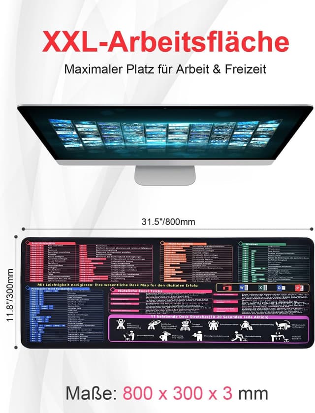 Detalle 2 de 800×300-mm Schreibtischunterlage mit Excel-Kürzeln