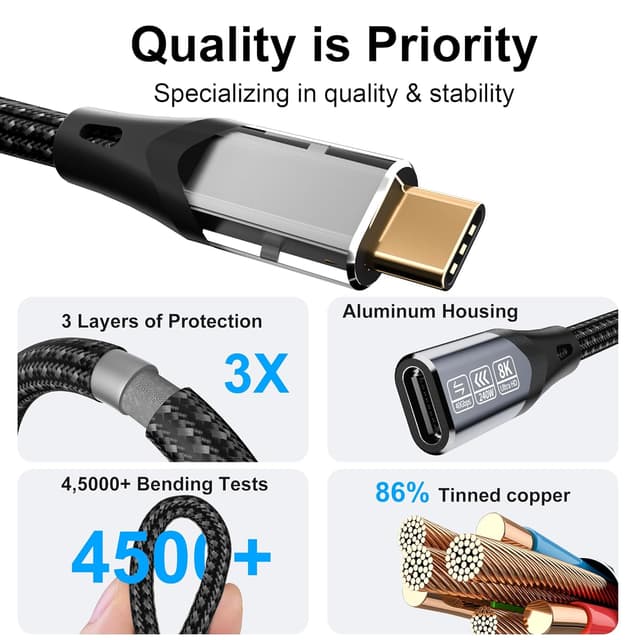 Thumbnail 6 de USBC Kabel Verlängerung kompatibel mit Thunderbolt 4 (USB 4/USB 4.8K@60Hz, 40 Gbps, 240 W, 1 m) – USB-C Stecker auf Buchse