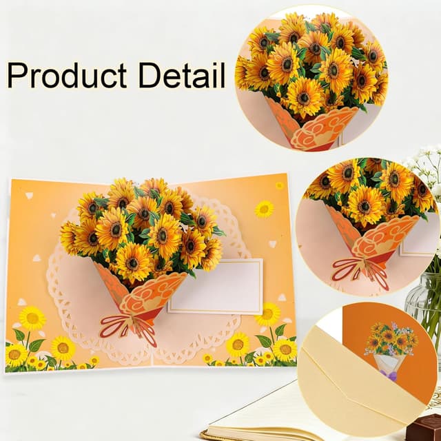 Detalle de Joybble 3D Sunflower Pop-Up Birthday Card (with Envelope) for Women