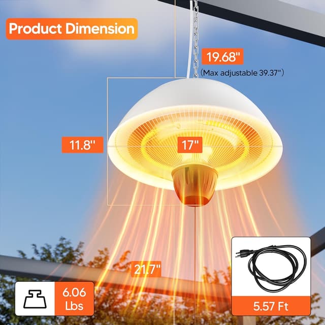 Thumbnail 2 de 1500W Hanging Electric Outdoor Heater for Patio