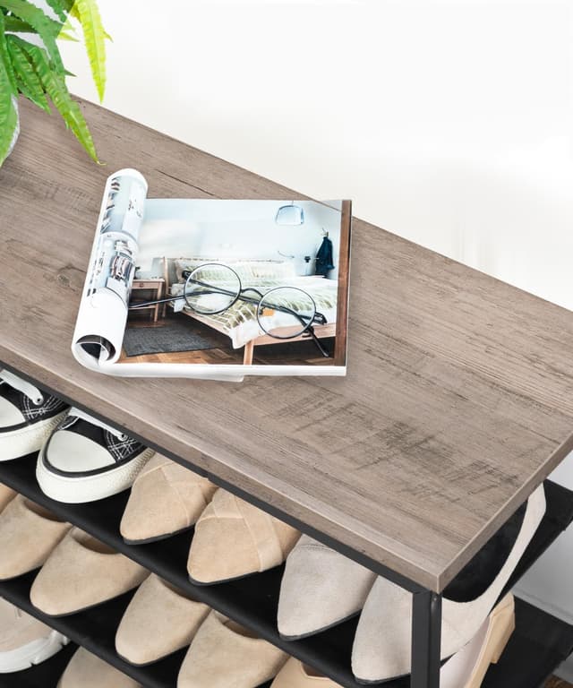 Thumbnail 6 de HOOBRO scarpiera a 4 ripiani EBG47XJ01G1 in tessuto Oxford e piano in legno, stile industriale grigio talpa