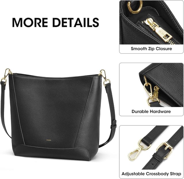 Detalle de Kattee Top Grain Leather Bucket Bag with Adjustable Crossbody Strap (Medium Hobo Shoulder Purse)