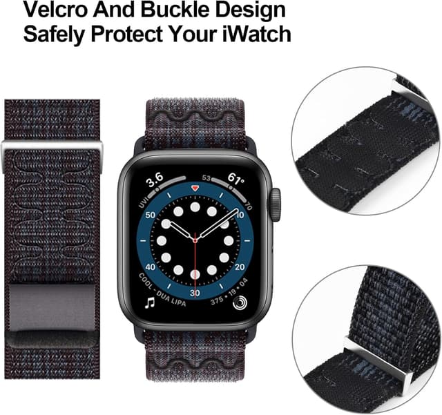 Detalle de GZ GZHISY Sport Loop Nylon Band for Apple Watch (38mm–49mm, Ultra 2, Series 9/8/7/6 SE/5/4/3/2/1)