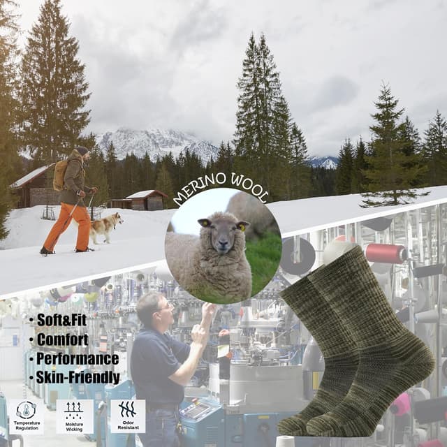 Detalle de Ortis Men’s Extra-Fine Merino Wool Cushioned Crew Socks for Hiking