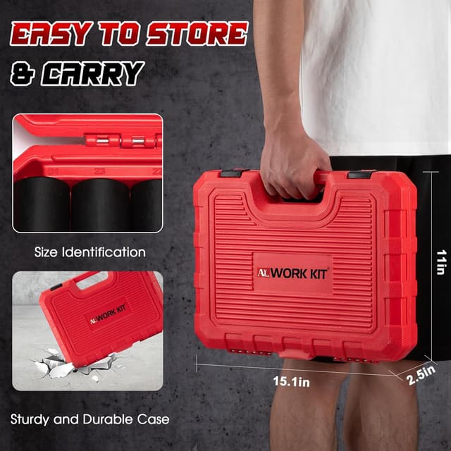 Thumbnail 6 de 1/2" Drive Impact Socket Set (29-Piece) — Cr-V-M Steel Deep Sockets, SAE & Metric, With Extension Bar and Storage Case