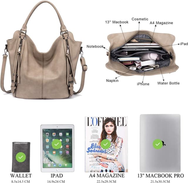 Detalle 2 de Realer Damen Handtaschen Groß Shopper Khaki 2er-Set