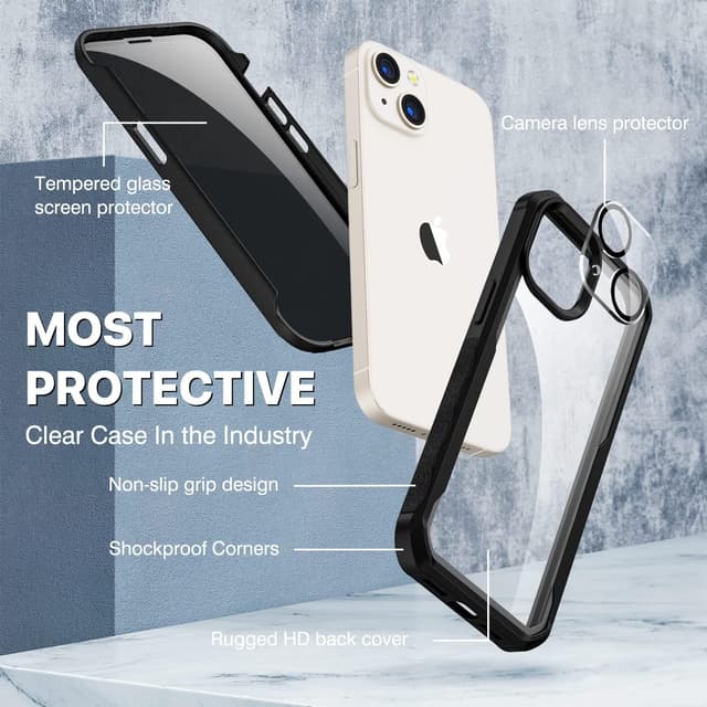 Detalle de CENHUFO iPhone 14/13 case with built-in privacy screen protector and camera lens protection (Black)