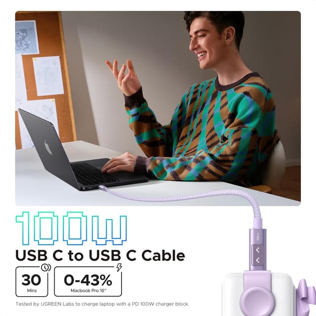 Detalle de UGREEN Uno 100W USB C cable 5A