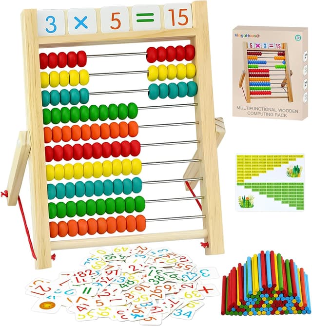 Detalle de VingaHouse Grundschule Rechenschieber Abakus mit 100 Perlen, Holz-Zählrahmen und Karten-Set (ab 3 Jahren)