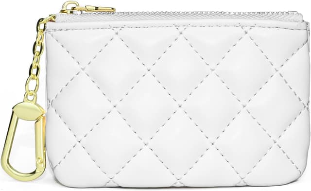 Detalle de QIUTIMIY Mini-Geldbörse mit Reißverschluss und Schlüsselanhänger (weiß) – klein, mit Münzfach