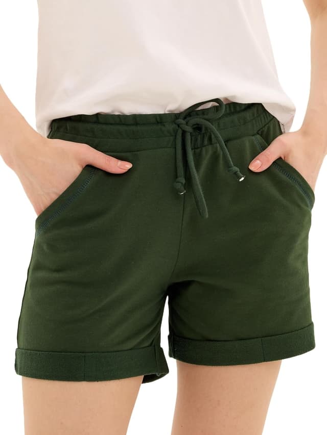 Detalle 2 de Sommer-Shorts für Damen aus 100% Baumwolle mit Kordelzug und Seitentaschen (M–2XL) – Basic Farben