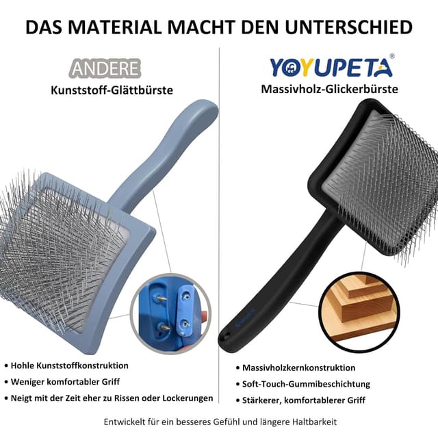Thumbnail 6 de YOYUPETA Zupfbürste für Hunde mit Langhaar – 3-teiliges Profi-Set aus Buchenholz mit Unterwoll-Rechen & Edelstahlkamm