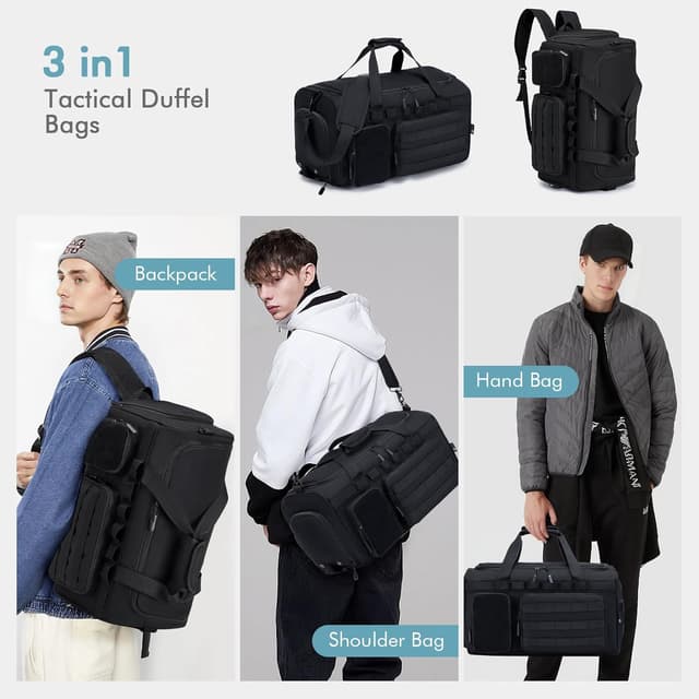 Detalle de BAGZY Herren Arbeitstasche 40 l – taktische Reisetasche mit Rucksackfunktion, Schuh- und Nassfach